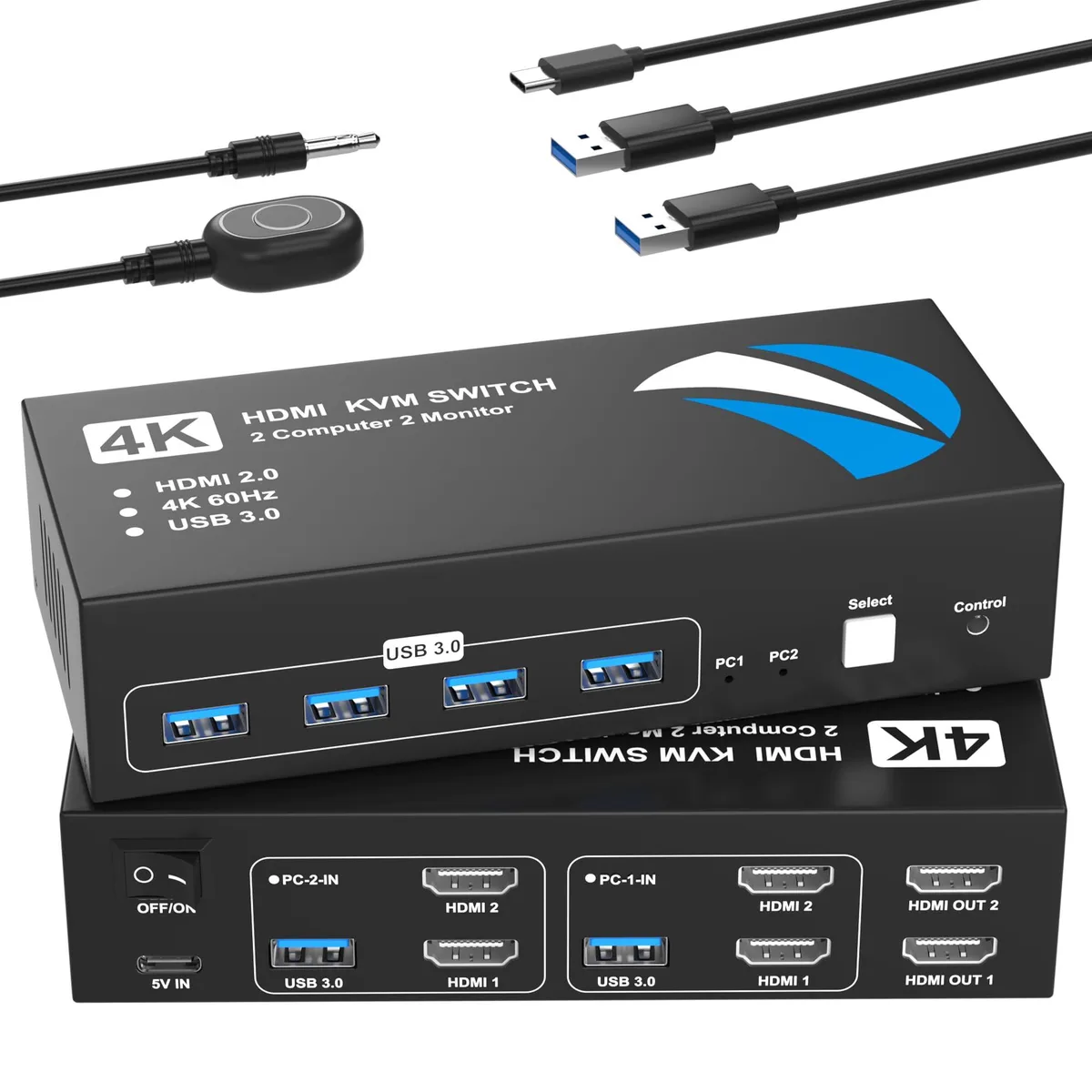  TRENDnet KVM SWITCH-4K HDMI Dual Monitor 2-PC 4K@60Hz 4×USB 3.0 — product photo