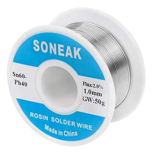 A spool of 1.0 mm silver-grey solder wire in a 50 g package