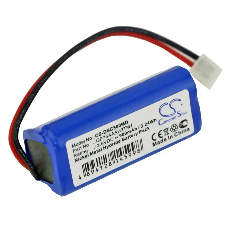 Small rectangular replacement battery with smooth plastic casing and connector plug
