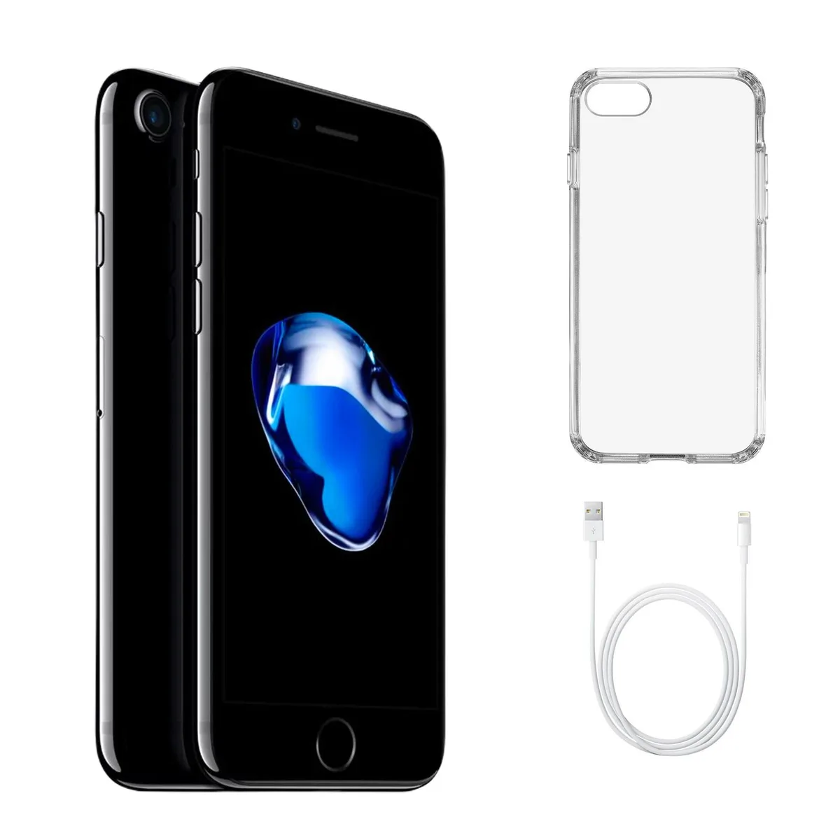 Apple Apple iPhone 7 A1660 128GB Jet Black w/ Clear Phone Case cell phones - unlocked — product photo