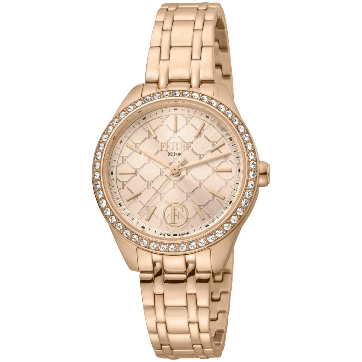 Rose gold dial watch on stainless steel bracelet