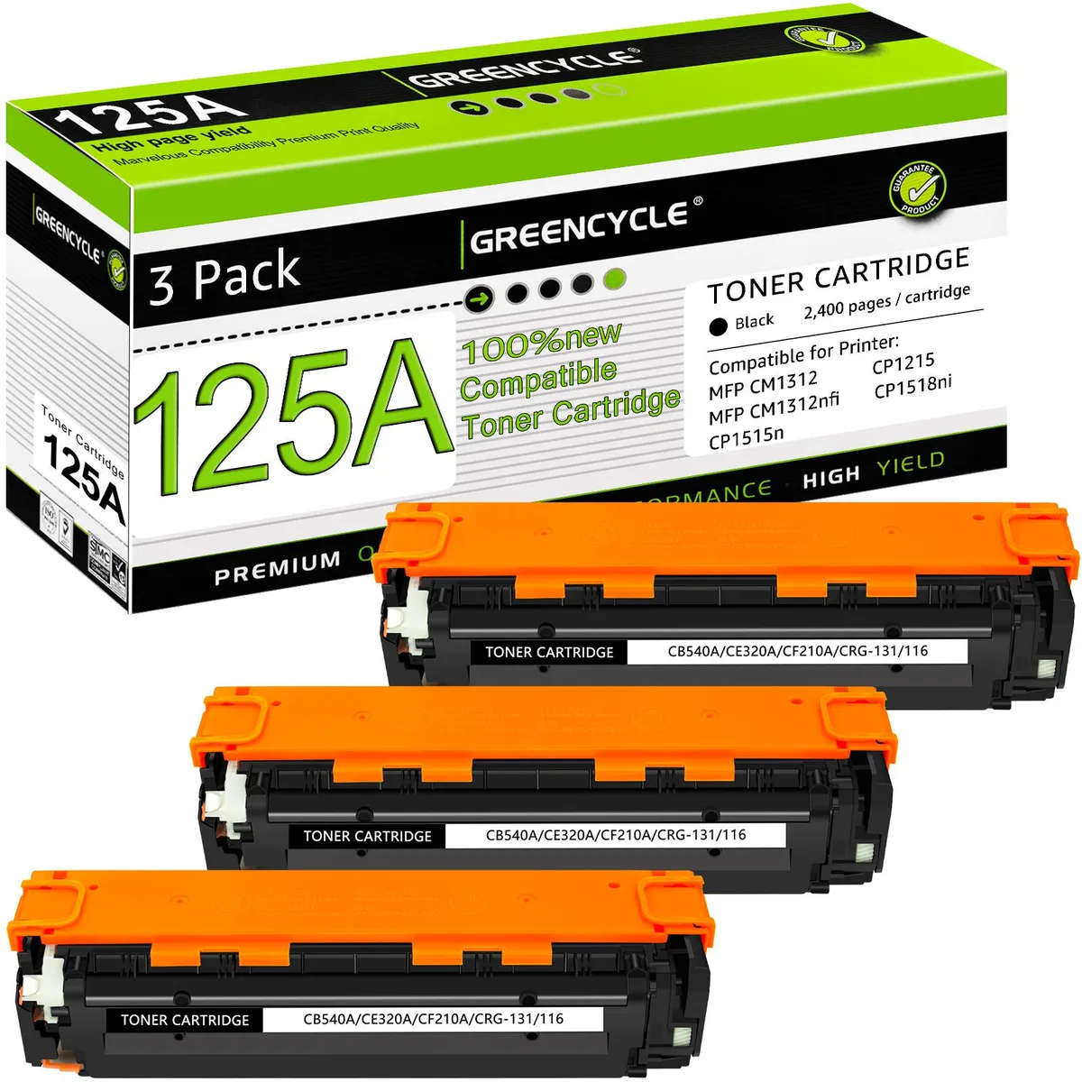 GREENCYCLE GREENCYCLE 125A CB540A Black Toner Cartridge 3 Pack — product photo