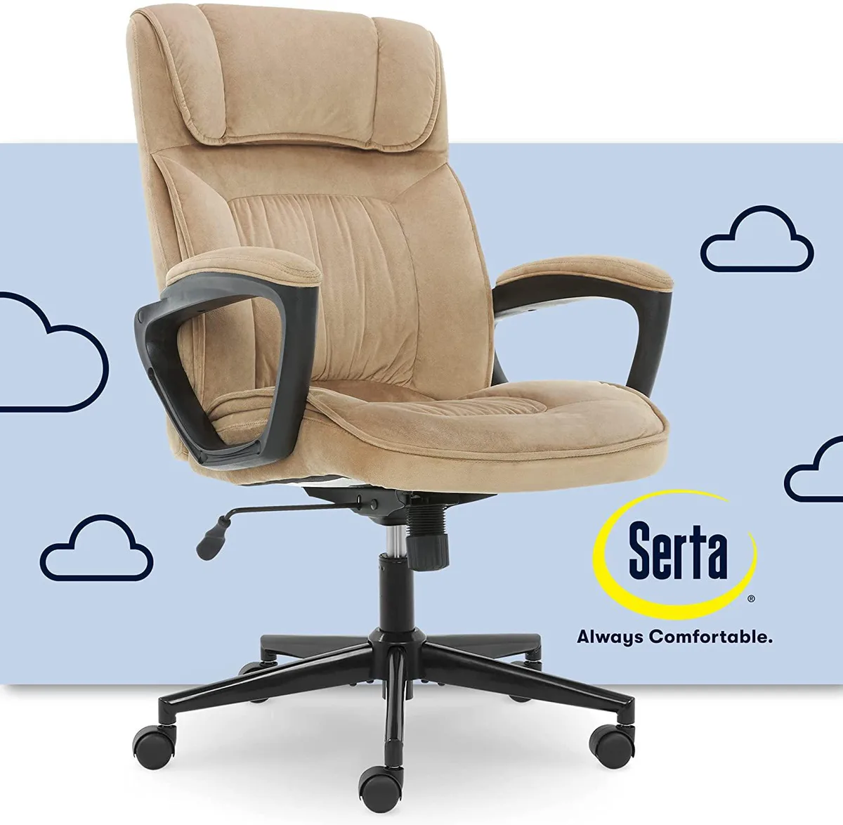 Serta Serta Hannah Executive Microfiber Office Chair with Headrest Pillow, Beige — product photo