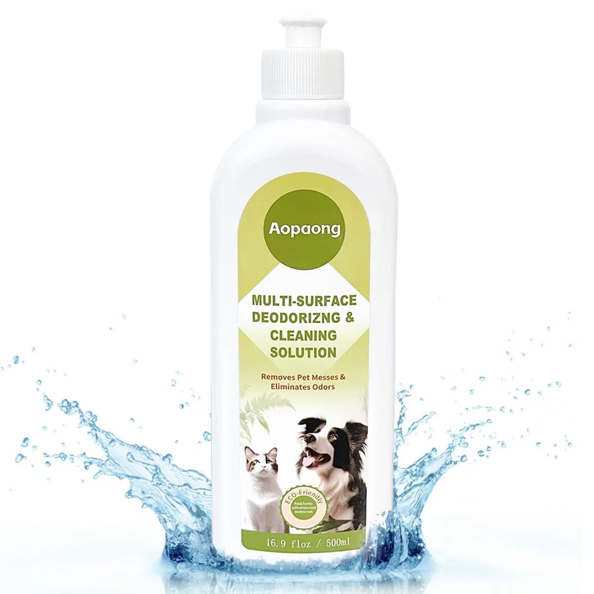 Transparent plastic bottle of Aopaong floor cleaner with fresh scent label