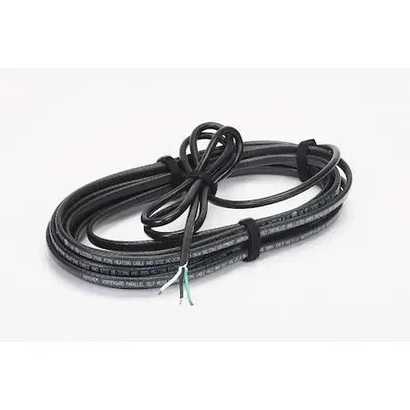 Eighteen foot black rubberized polymer self regulating heating cable with hardwire plug