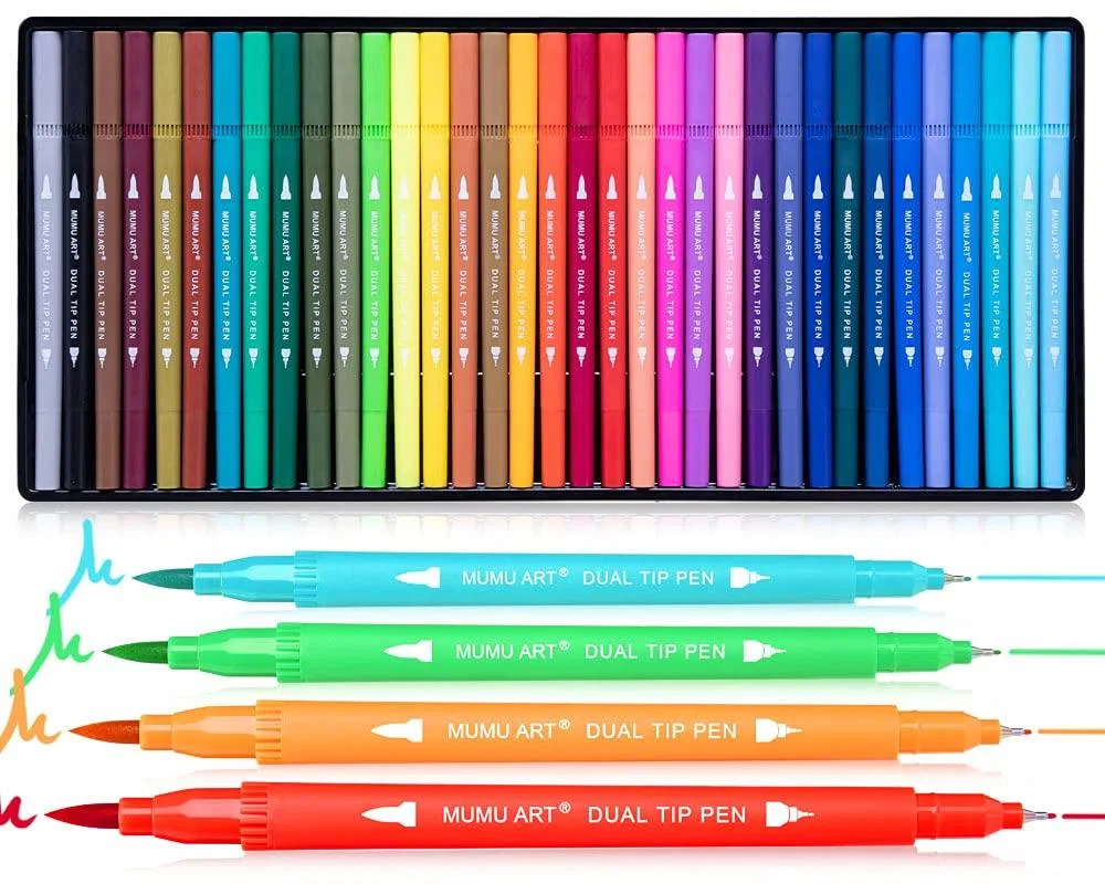  mumu art M-35DP Dual-Tip Paint Markers 35 Colors 0.5mm Fine Tip illustration — product photo