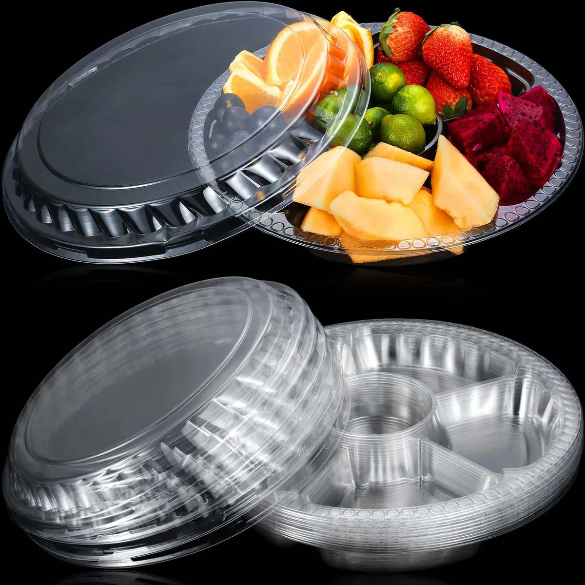  Handy Gourmet 12 Pack Round Plastic Veggie Tray with Lid 10.4 inch — product photo