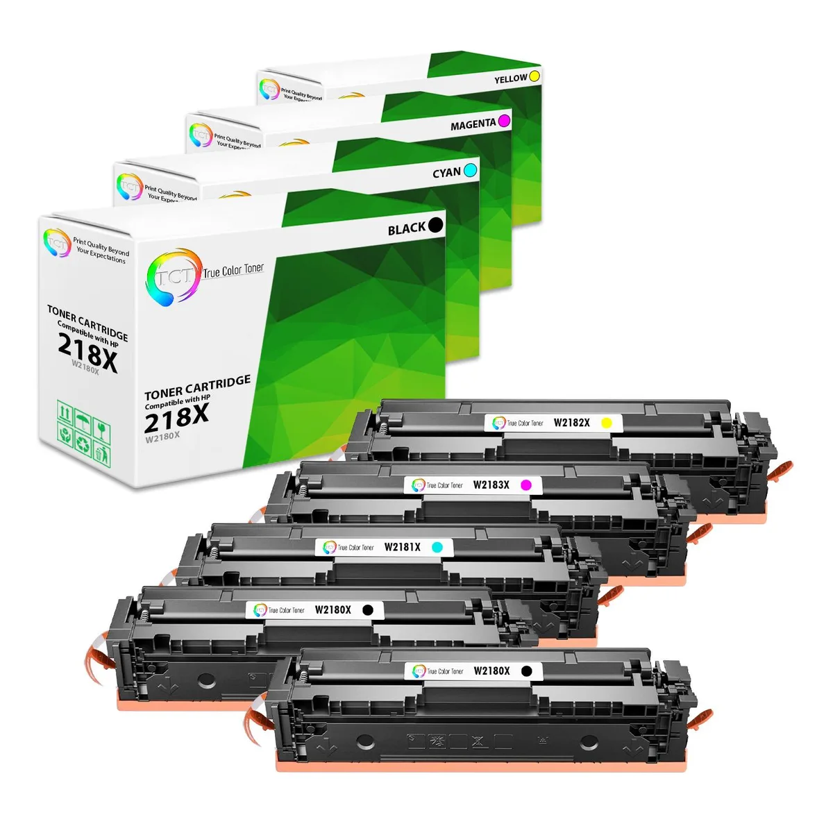 True Color Toner True Color Toner 218X 5-pack toner cartridge set (W2180X, W2181X, W2182X, W2183X) — product photo