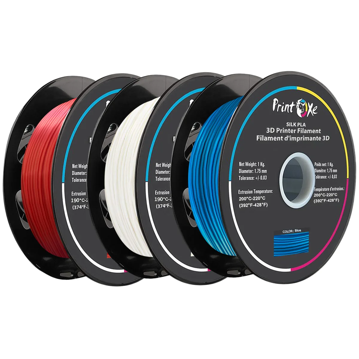 PrintOxe PrintOxe PLA like SILK Filament 3-Pack Red White Blue 1.75mm 3kg — product photo