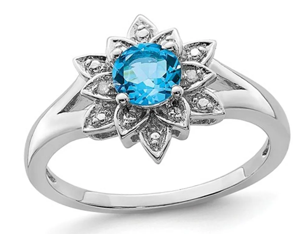 Gem &amp; Harmony Gem &amp; Harmony Blue Topaz Flower Ring .6 ct 925 Sterling Silver — product photo