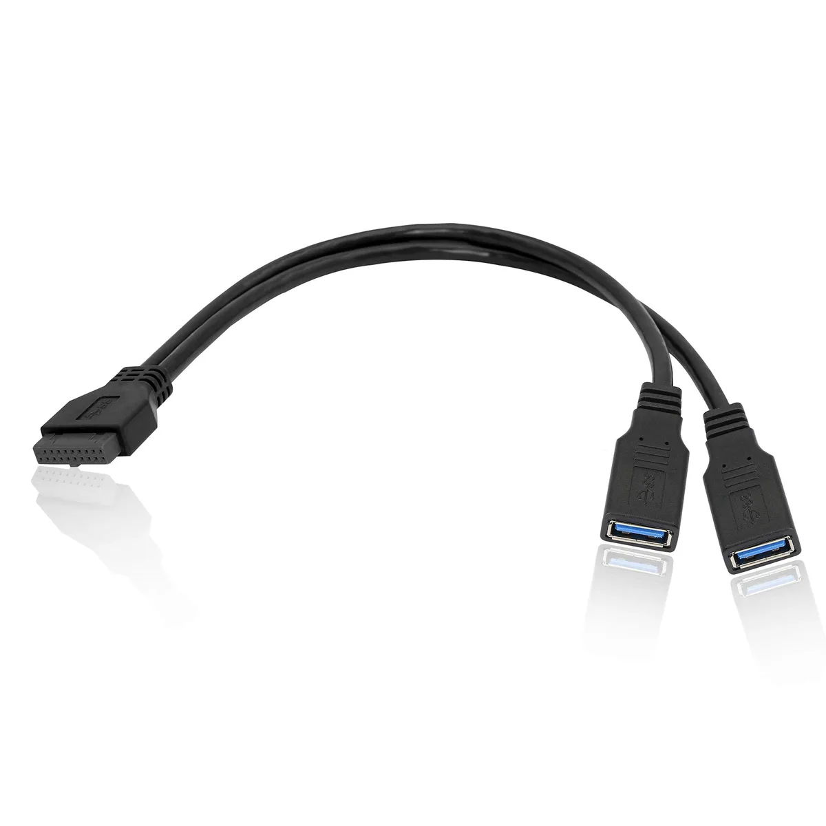 BUCIER BUCIER 2 Port USB 3.0 A to 20 Pin Header Y Splitter Cable 25cm Black — product photo