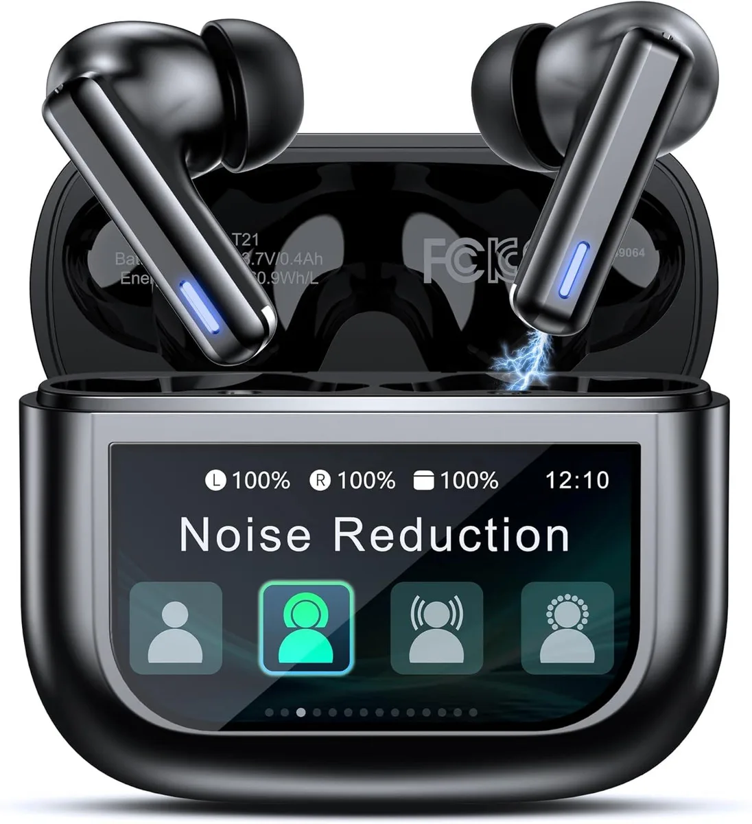 YINGHUA YINGHUA Wireless Earbuds ANC ENC Touchscreen Case 40H IPX7 Jet Black — product photo