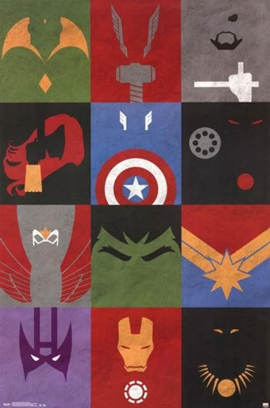 Marvel Avengers minimalist grid poster print 22 x 34 inches