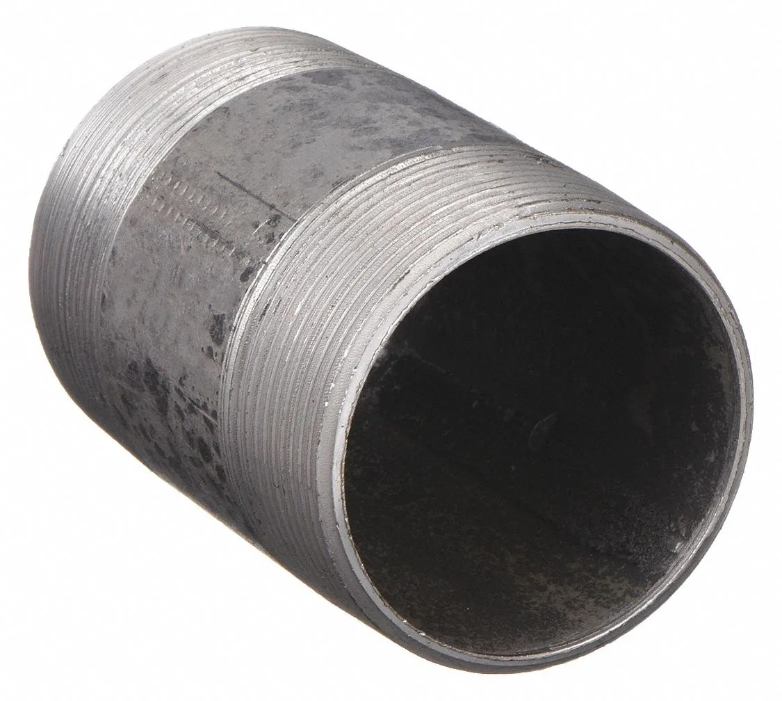 Black steel pipe nipple with threaded ends, welded construction