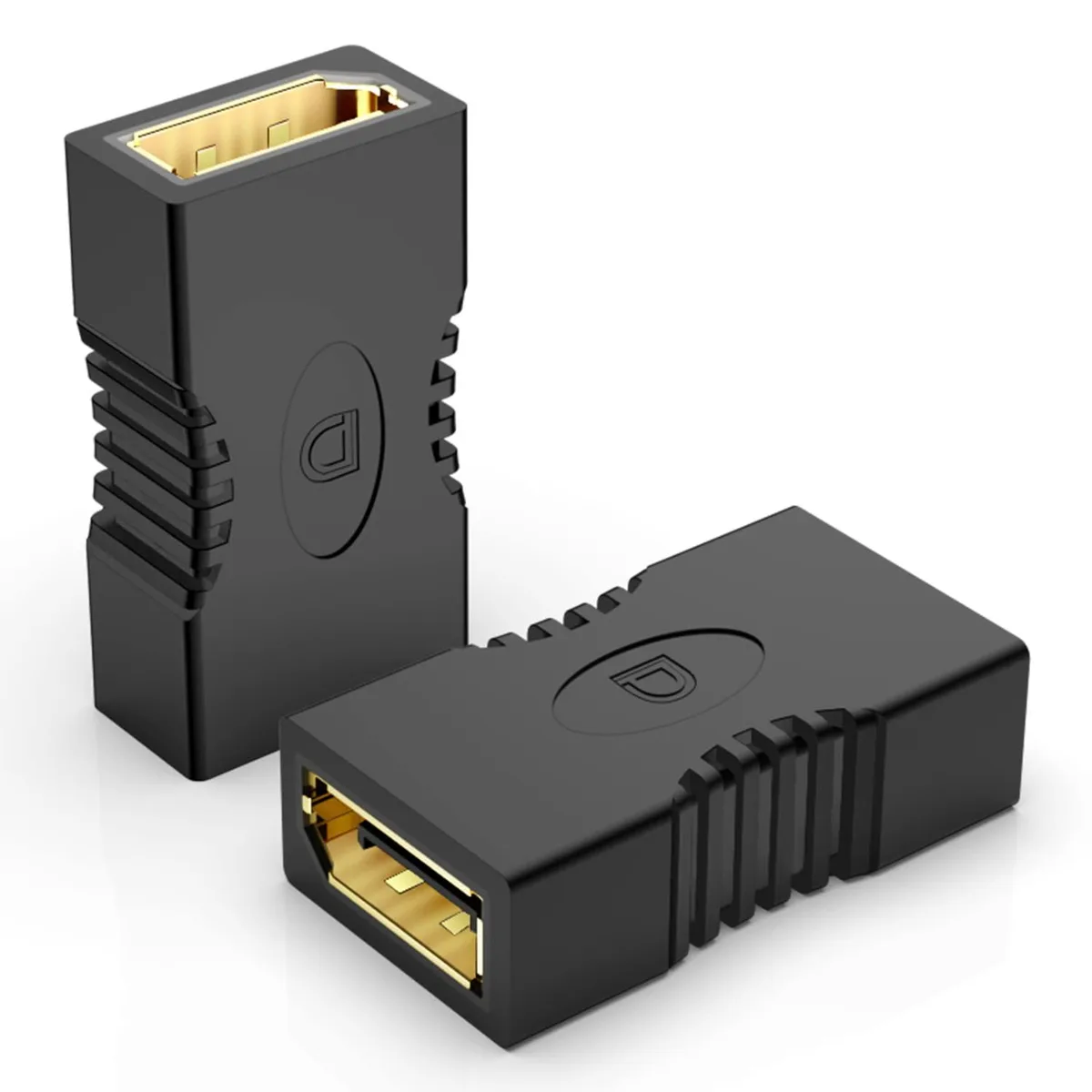 Two gold DisplayPort female couplers side by side