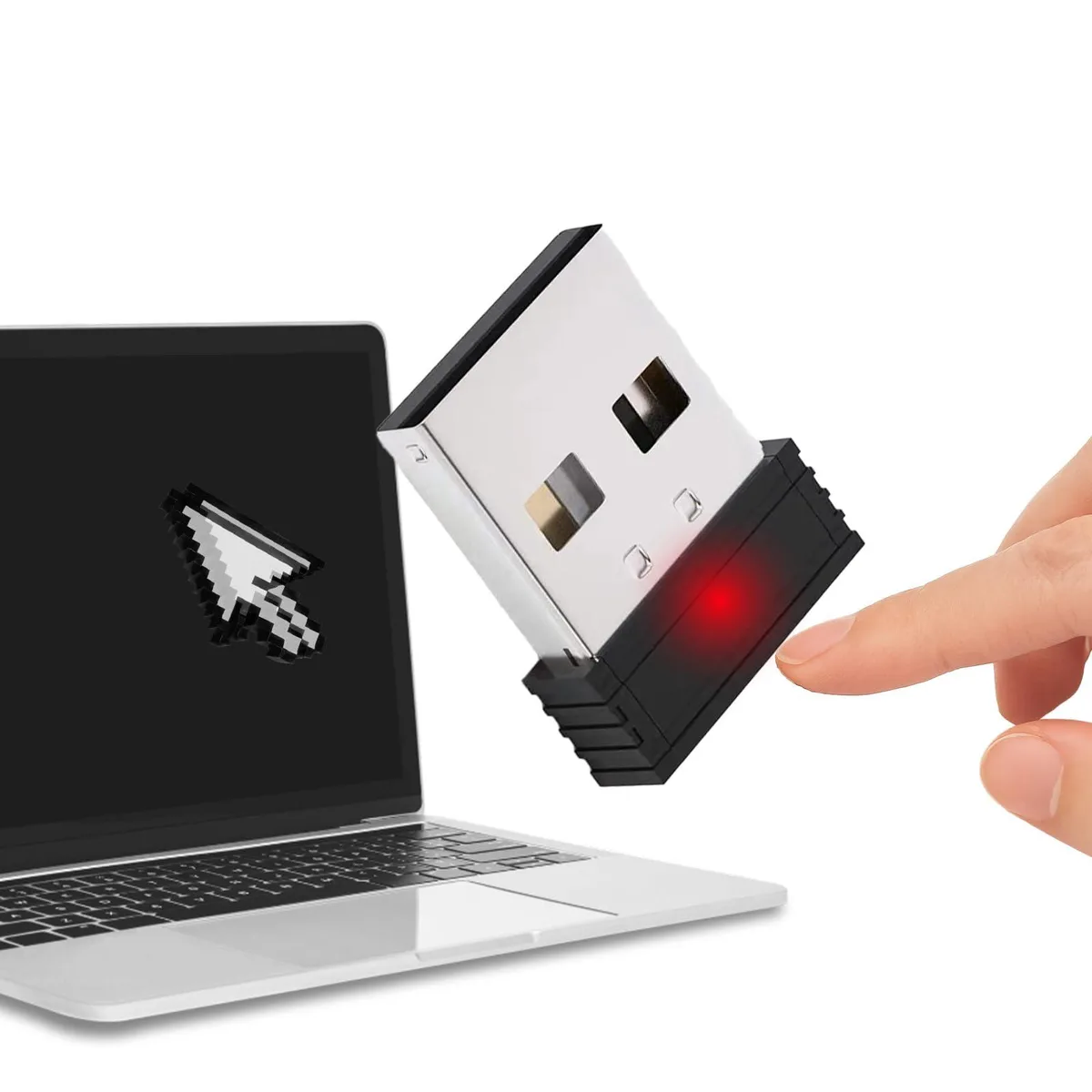 Small USB mouse jiggler with touch switch and LED light
