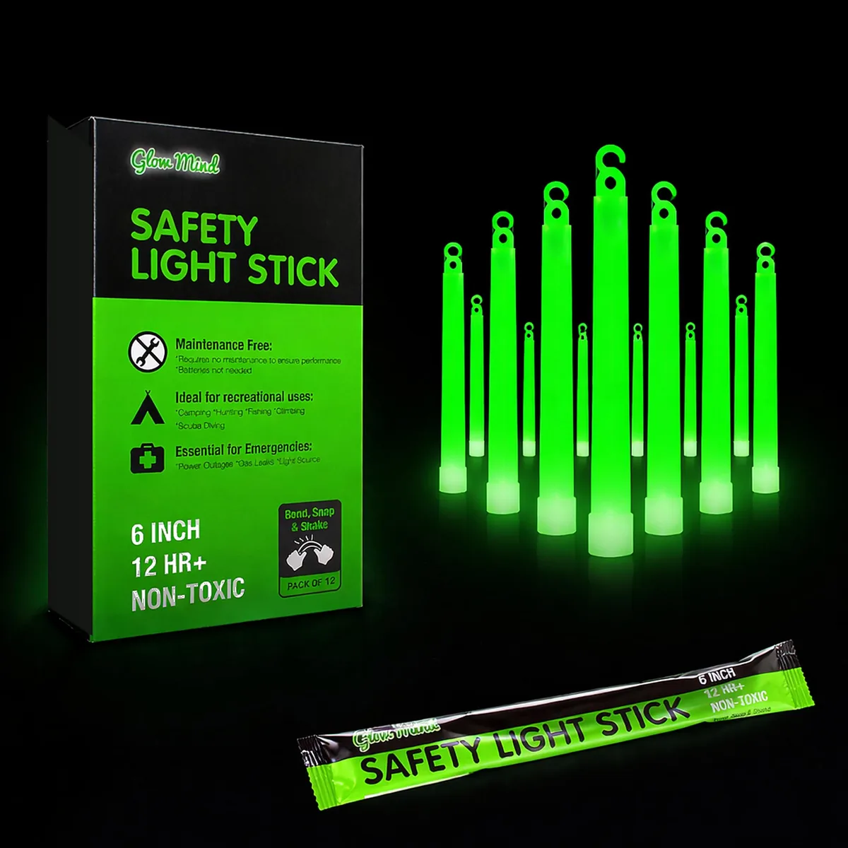  Baldwin 12 Ultra Bright Emergency Glow Sticks Green — product photo