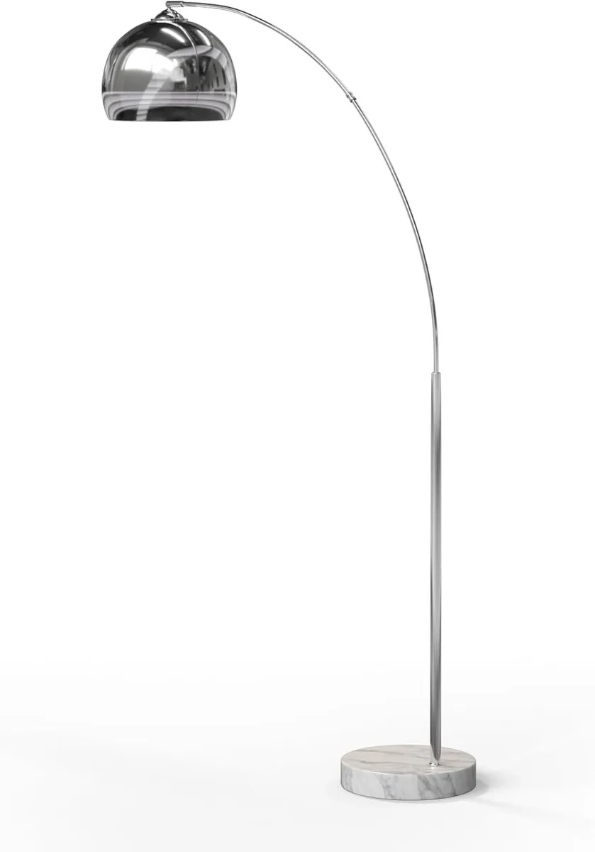 TUKO TUKO Arquer 68.1" Arc Floor Lamp White Faux Marble Base Chrome Bell Shade — product photo