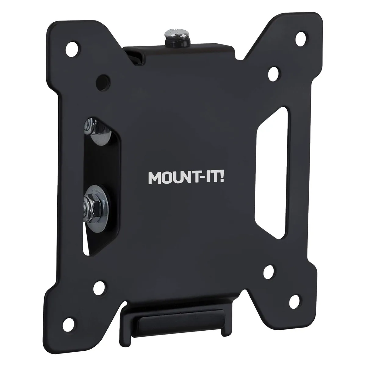 Black steel TV wall mount bracket, low-profile 1.4 inch design with tilt adjustment