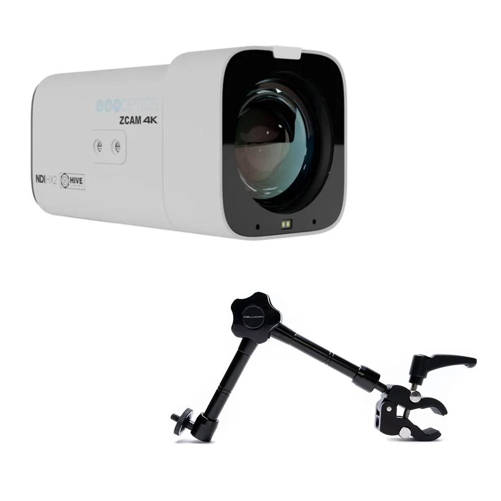 PTZOptics PTZOptics Studio 4K 20x Zoom Professional Camcorder (White) with Delvcam VGRIP-2 Clamp Mount — product photo