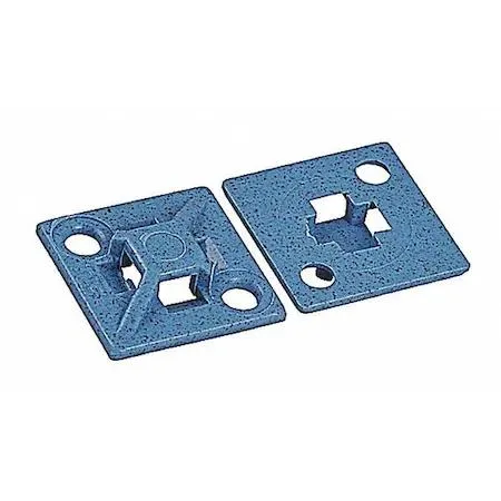 Small square blue polypropylene cable tie mount with adhesive back, 0.75 inch sides