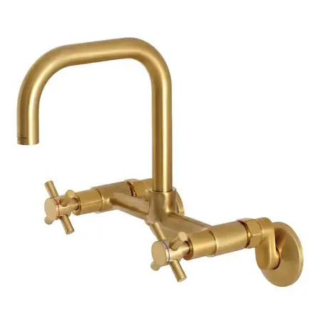 Concord KS413SB brushed brass wall-mount kitchen faucet with cylindrical spout