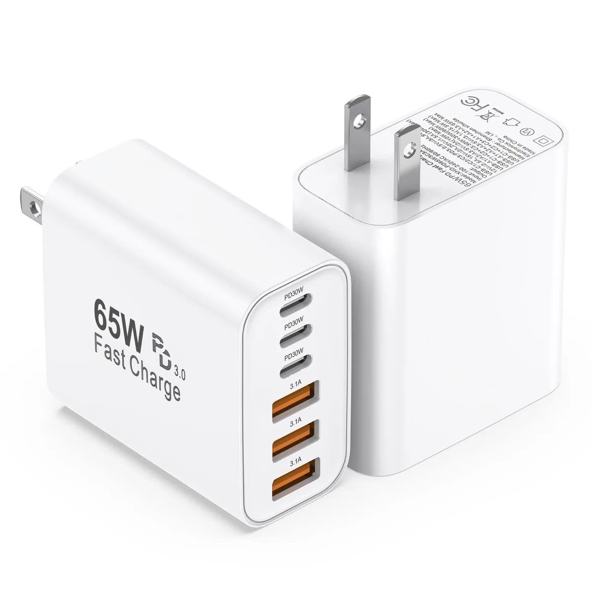  Wunpcxyno XHD-PD65W3C3A 65W 6-port USB charger 2-pack white — product photo