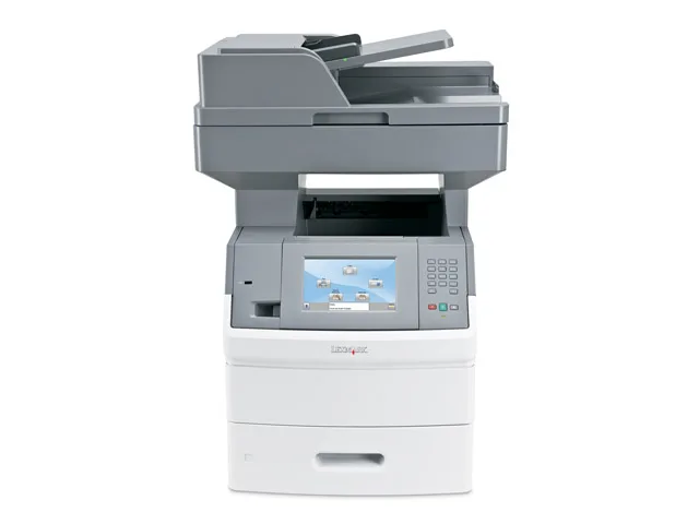 Lexmark X652de multifunction laser printer, grey boxy shape, 7-inch colour touchscreen on top