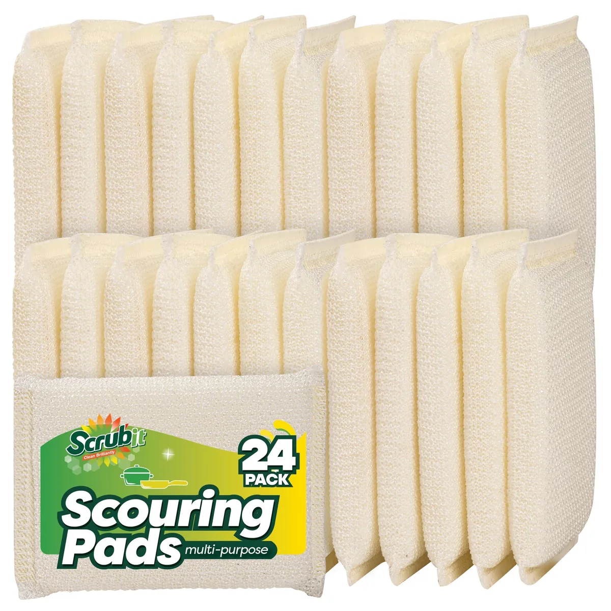Pack of 24 white compressed scrub sponges in bottle