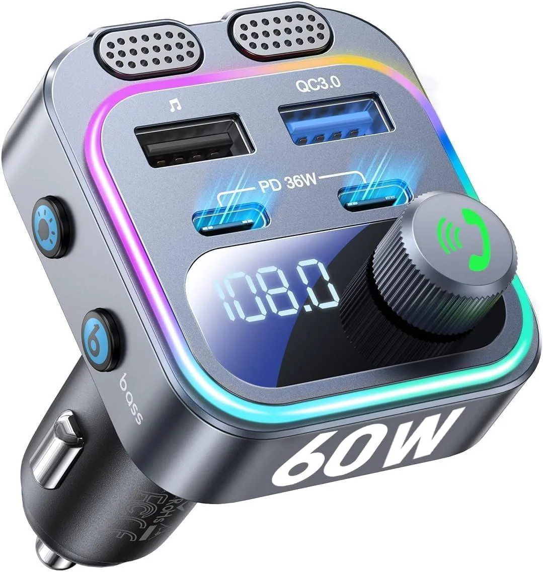 Werleo Werleo 60W Bluetooth 5.4 FM Transmitter Car Adapter Grey — product photo