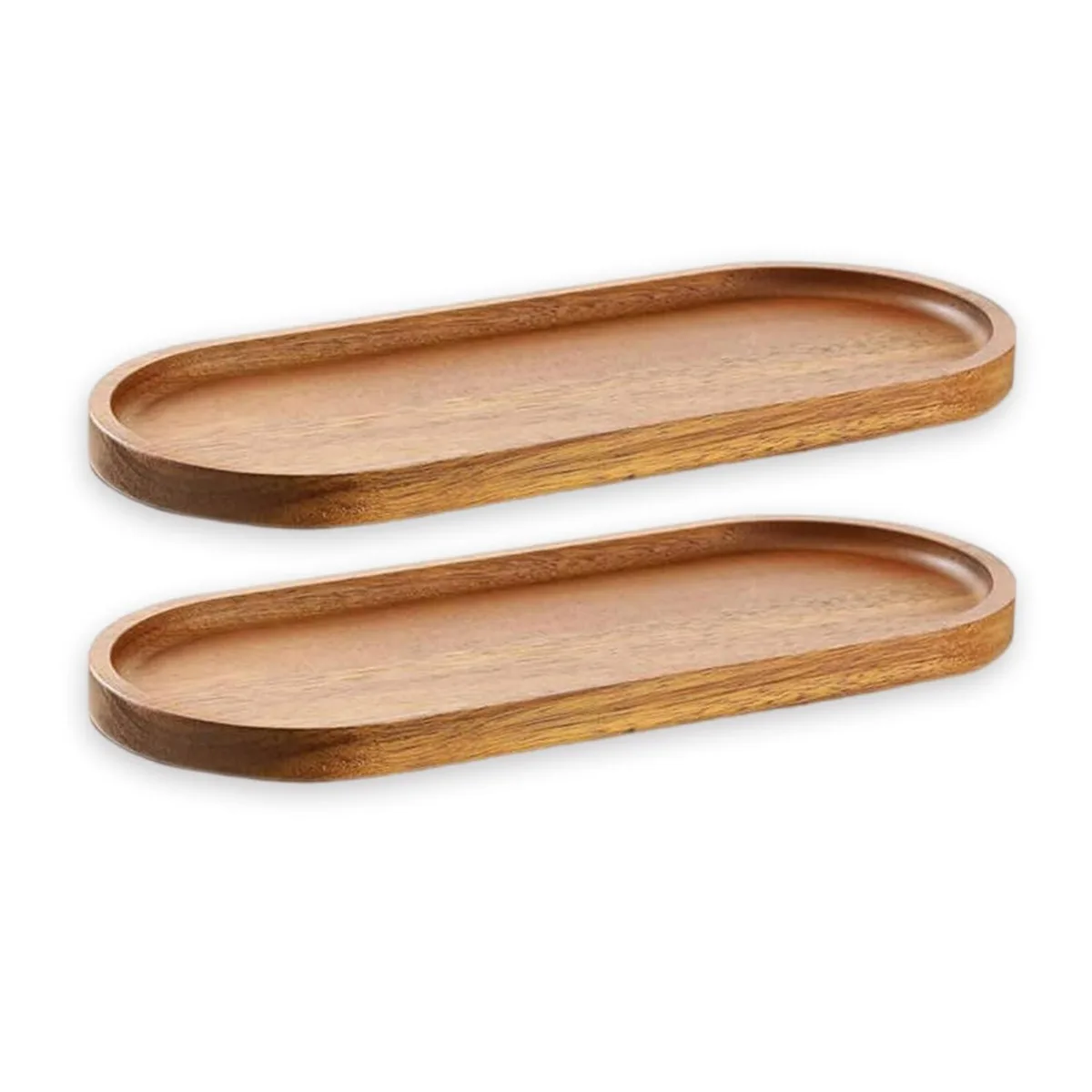 Two oval wooden serving trays 11.5x4 inches light finish