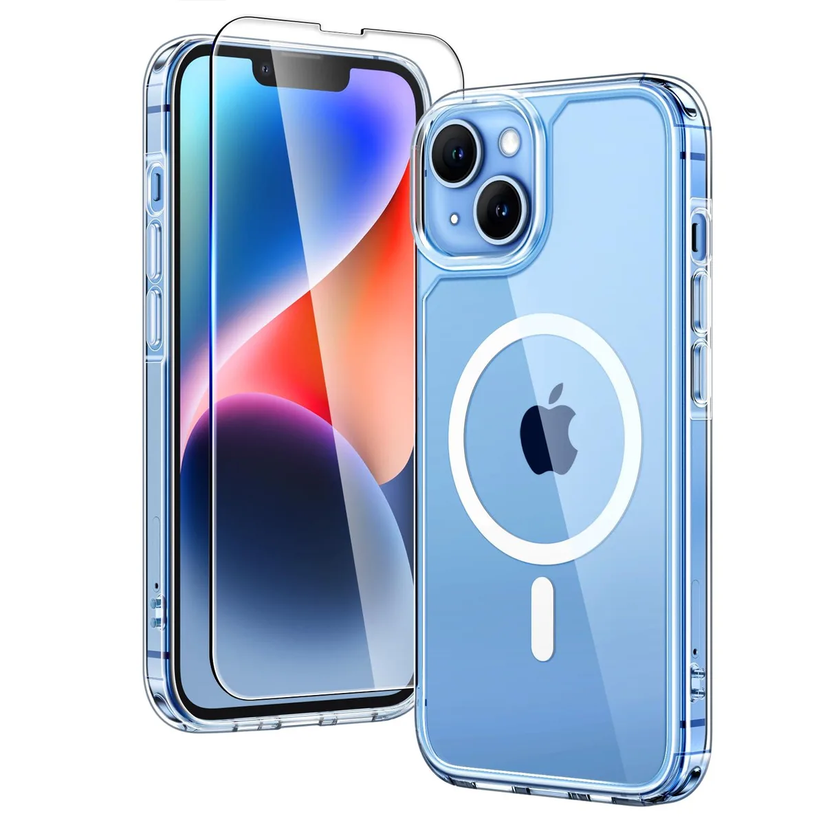 Clear TPU iPhone 14 case with MagSafe ring and screen protector