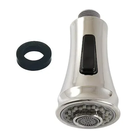 Polished nickel pull-down kitchen faucet sprayer head with two-function button