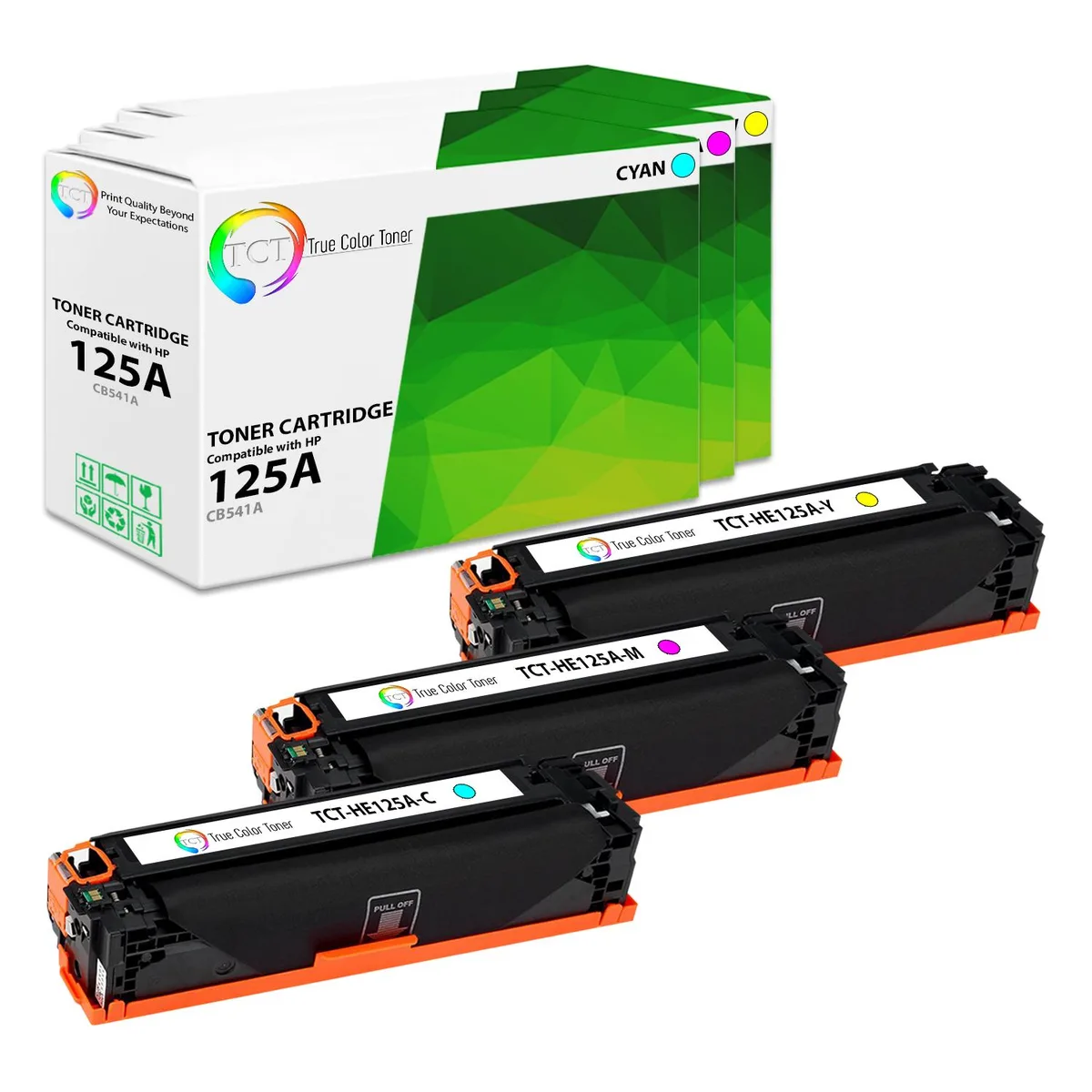 True Color Toner True Color Toner 125A 3-Pack Toner Cartridges CB541A CB542A CB543A — product photo
