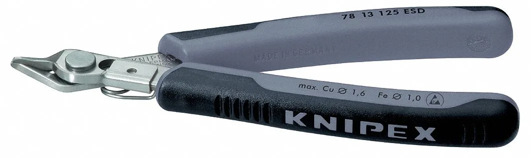 Yellow ESD diagonal cutting pliers with pointed flush jaws and multi-component grips