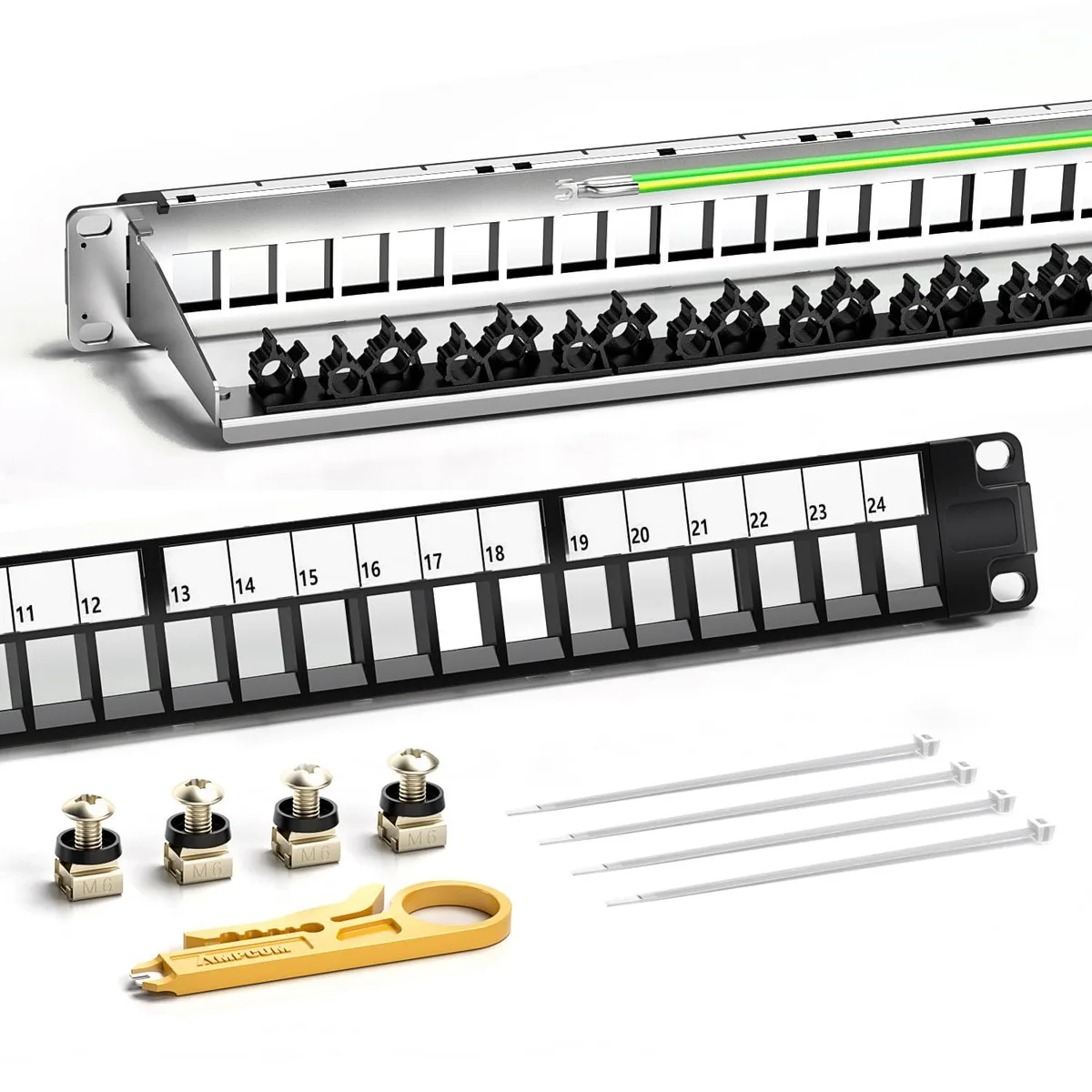 TAURKENAM TAURKENAM 24 Port 1U Blank Keystone Patch Panel 19 inch Rack Wall Mount — product photo