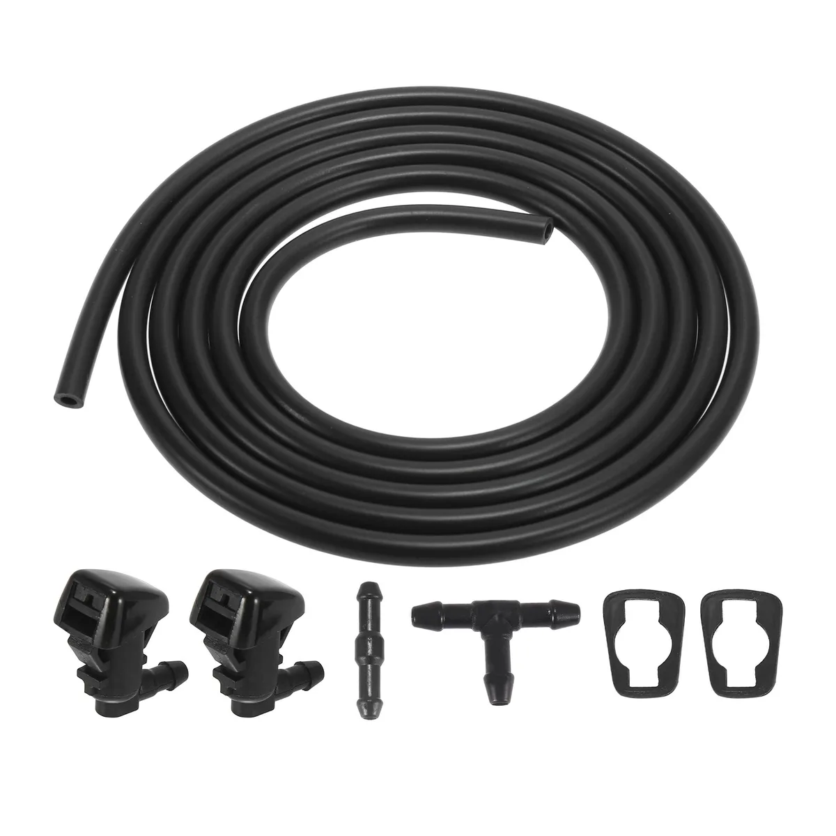 Black plastic windshield washer nozzle kit with 2.2m hose and connectors