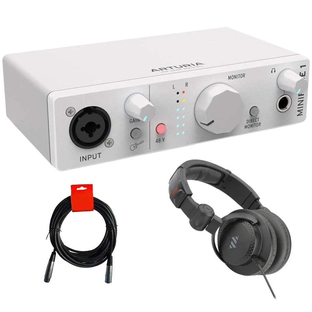 Arturia Arturia MiniFuse 1 White USB-C Audio Interface with Headphones and XLR Cable — product photo