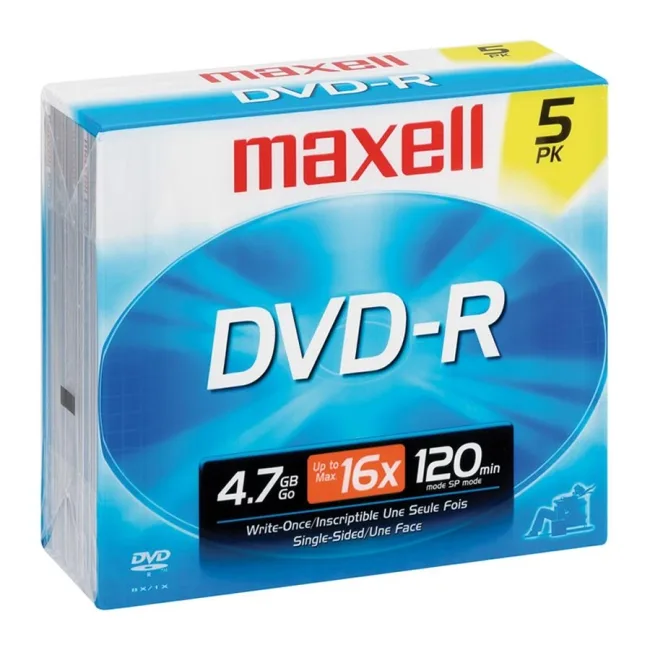 maxell maxell 638002 4.7GB 16X DVD-R 5 Packs Jewel Case dvd media — product photo