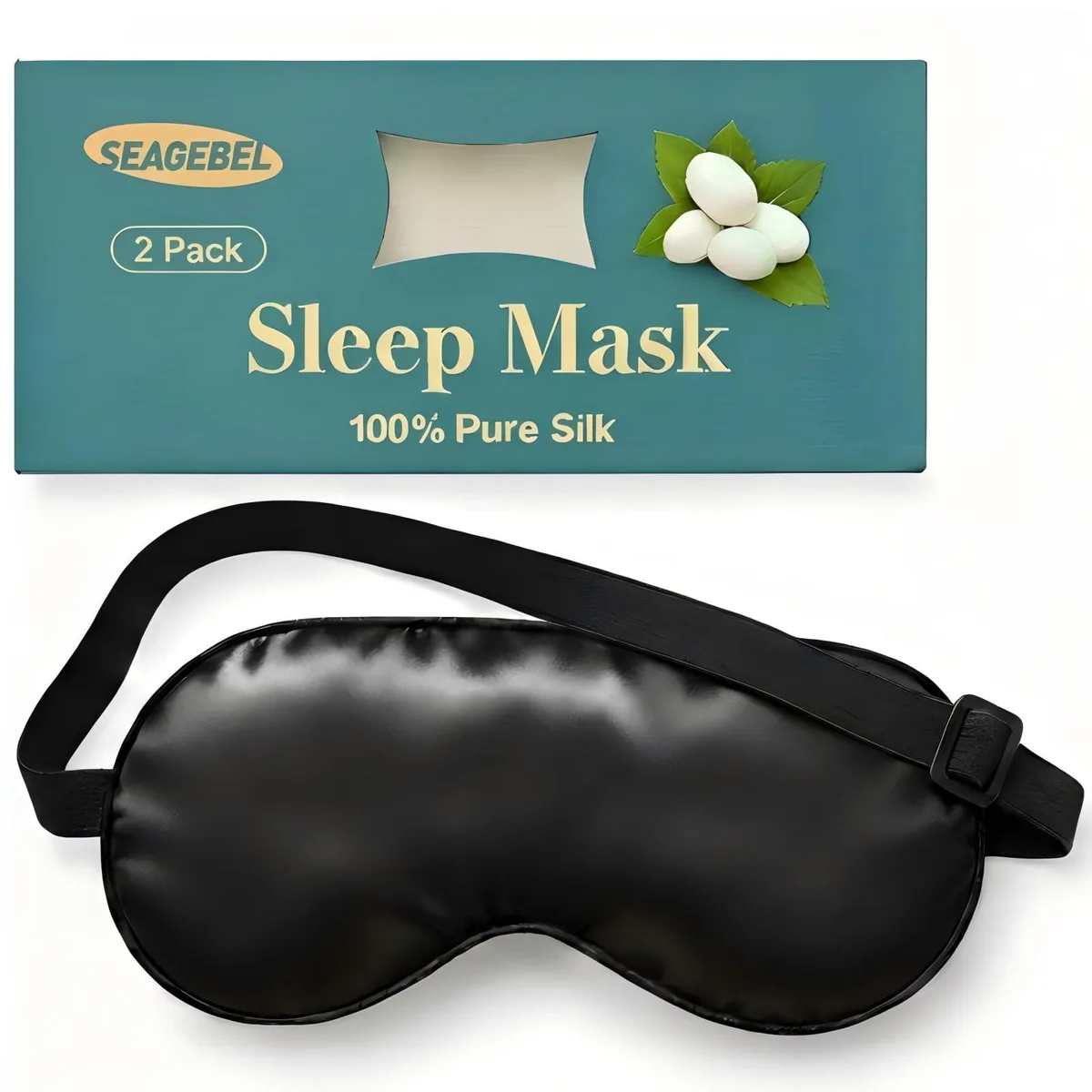 SEAGEBEL 100% Pure Mulberry Silk Sleep Mask 2 Pack Black — product photo