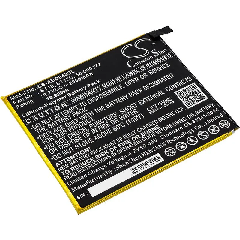 Rectangular replacement battery with silver label, compatible with Kindle Fire 7th Generation