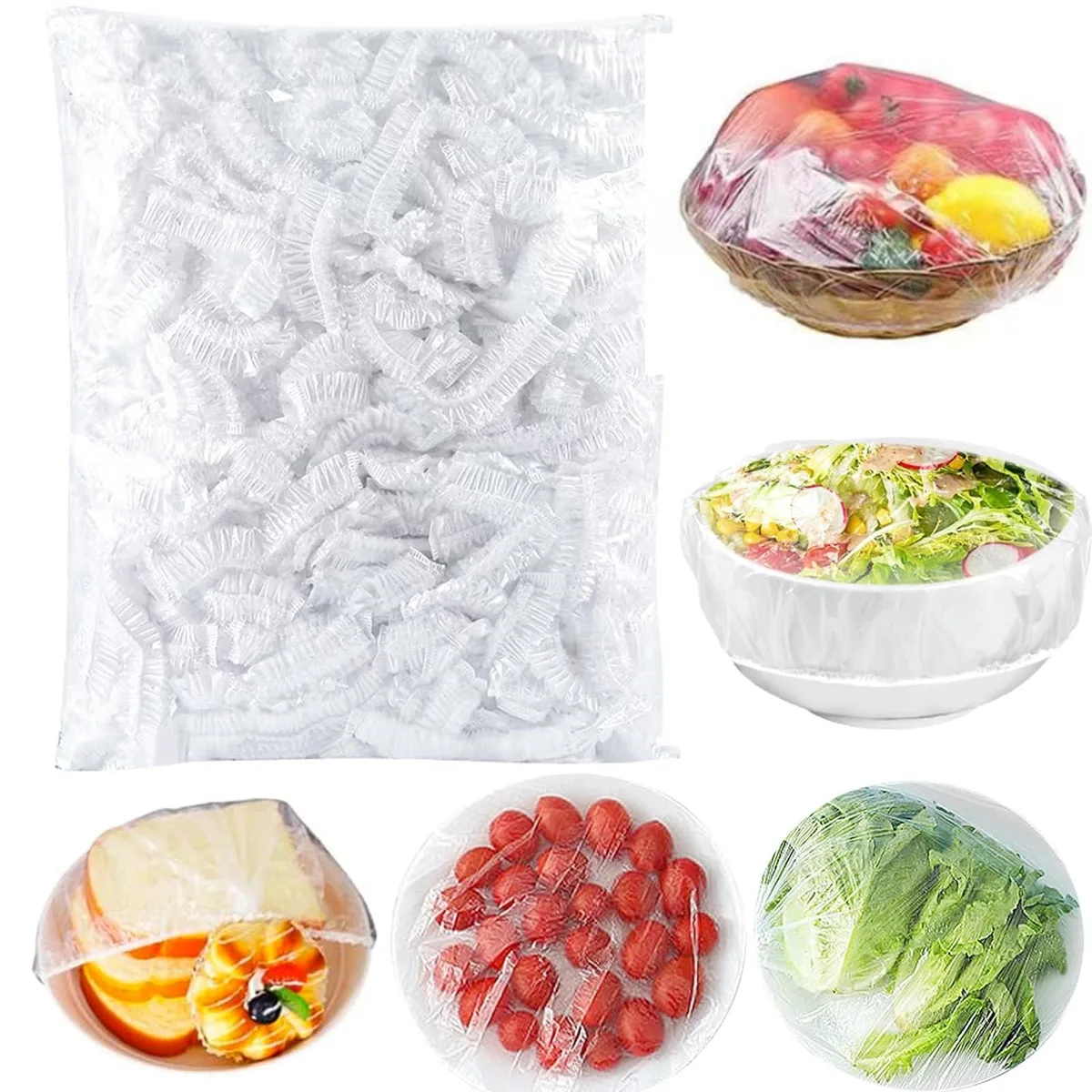 Pack of 300 clear elastic bowl covers stretch to 35cm