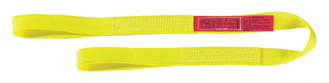 Yellow nylon web sling, flat two-ply webbing with reinforced eyes
