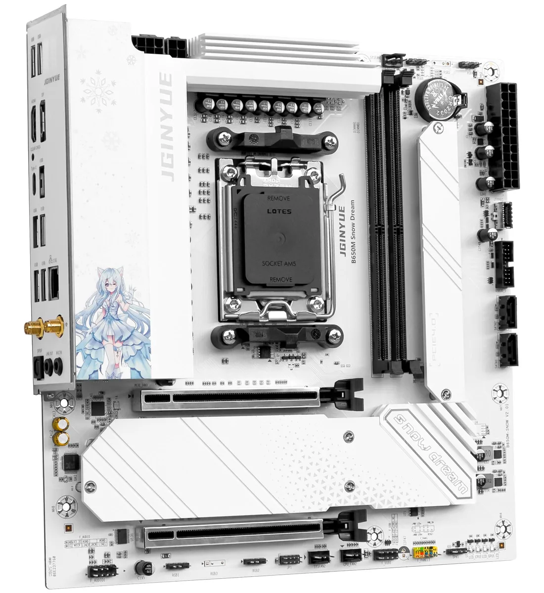 JGINYUE JGINYUE B650M Snow Dream AMD motherboard — product photo