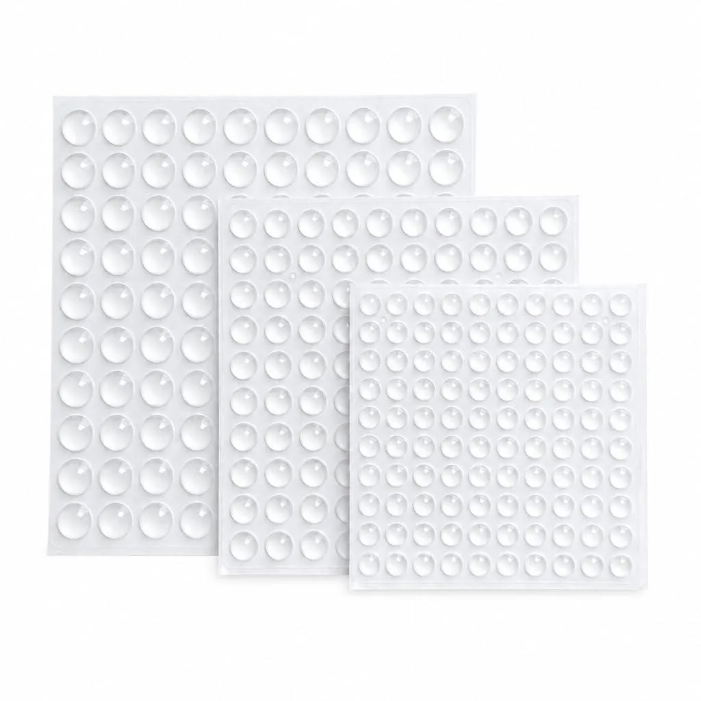 Clear self-adhesive silicone dots in bulk packaging