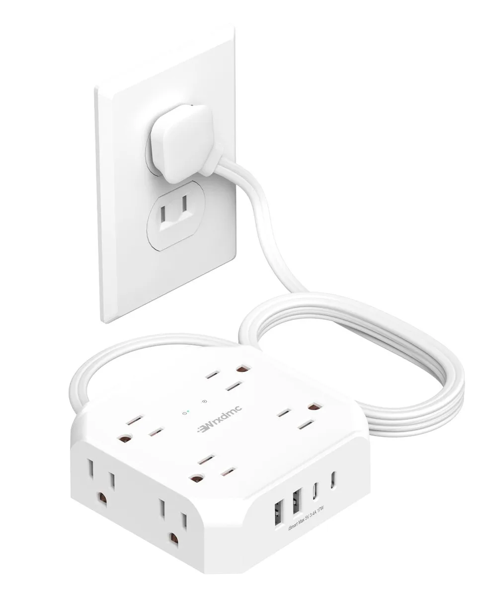  2 Prong Power Strip 1400J Surge Protector 8 AC Outlets 2 USB C 2 USB A 5ft Extension Cord Wall Mountable — product photo
