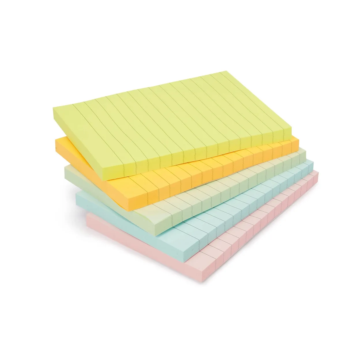 Pack of five lined sticky-note pads in assorted colors, 4 by 6 inches each