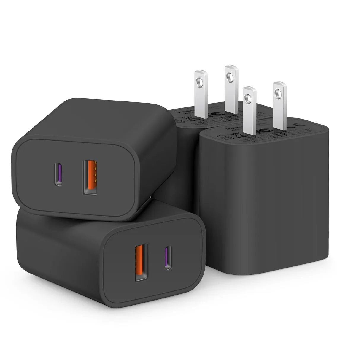  CXX CA-43T 4 Pack 20W USB-C QC 3.0 USB-A Charger Black — product photo