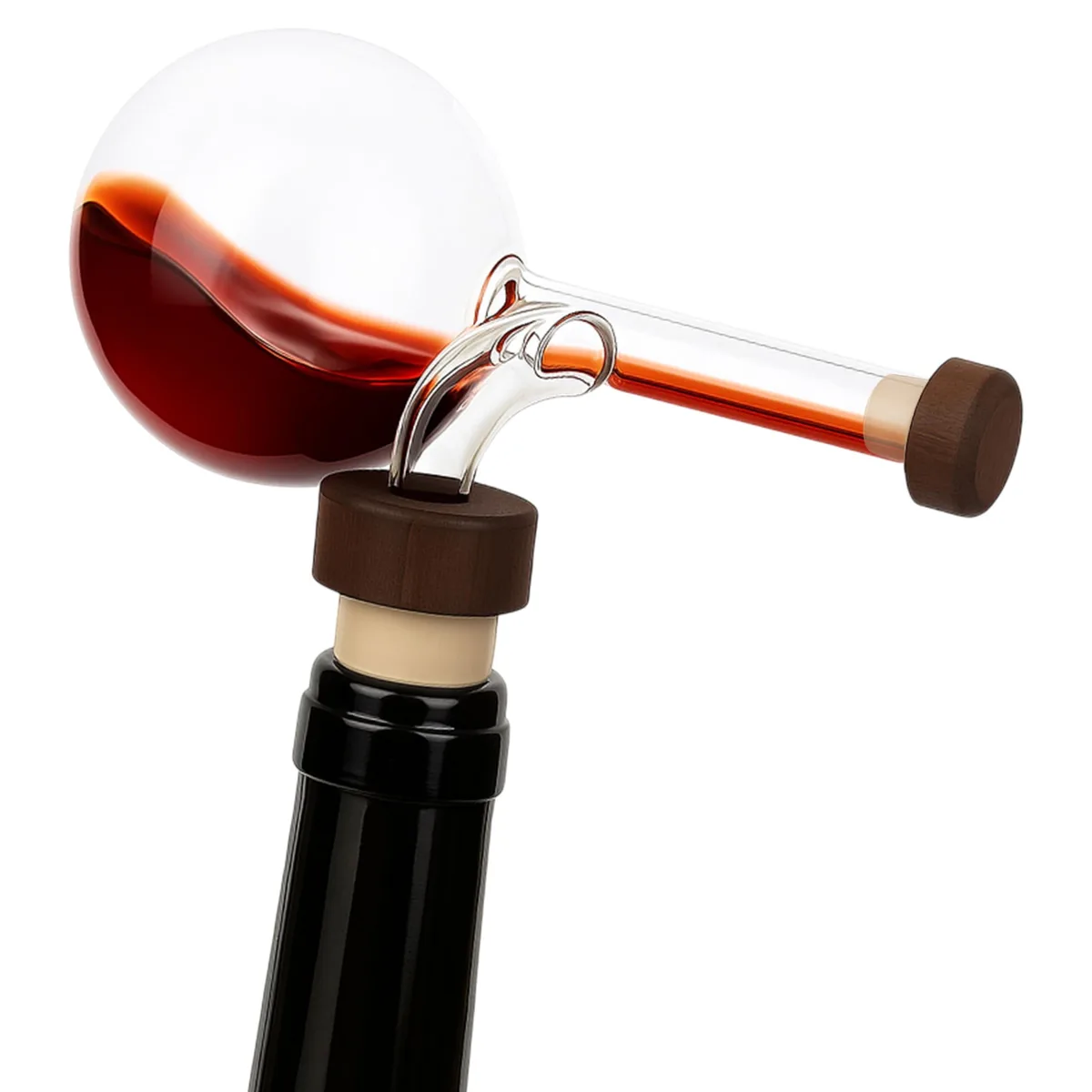 Clear glass wine aerator pourer with bulb shape and stopper