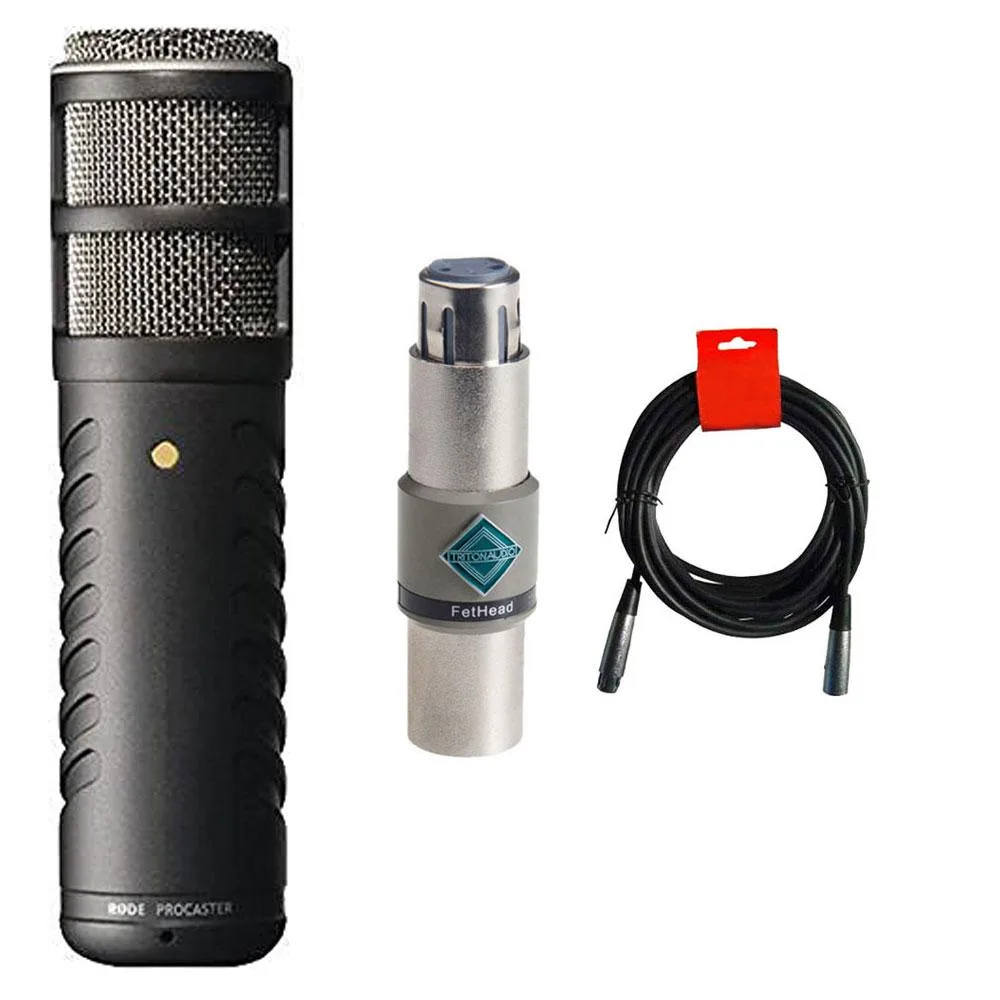 RODE Microphone RODE Procaster Dynamic Vocal Microphone Bundle with Triton Audio Fethead Preamp and 20-Feet XLR Cable — product photo